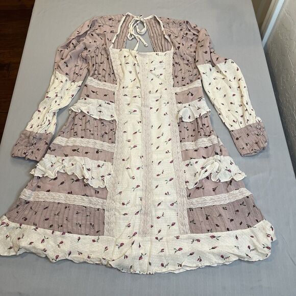 Anthropologie Seen Worn Kept Dress Small Ruffles Long Sleeve Open Floral Pink - Picture 5 of 16